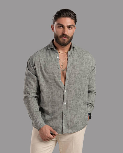 پیراهن مردانه آستین بلند پارچه لینن ترک با کیفیت - مناسب فصول گرم و استایل کژوال
