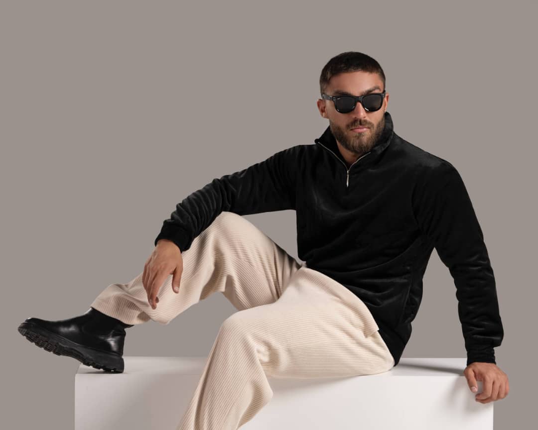 دورس مردانه مخمل کبریتی نیم زیپ پارچه ترک